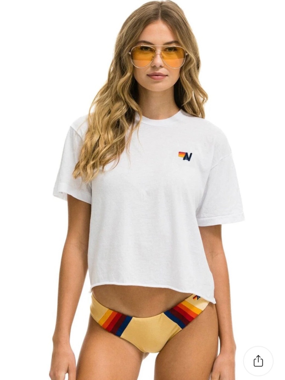 NWOT Aviator Nation White Boyfriend Tee with Rainbow Logo